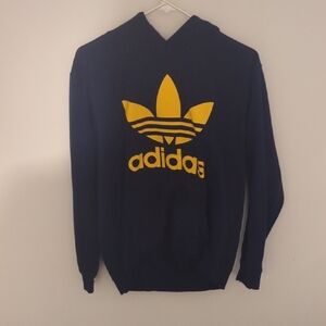 Adidas Dark Blue Hoodie with Bright Yellow Logo